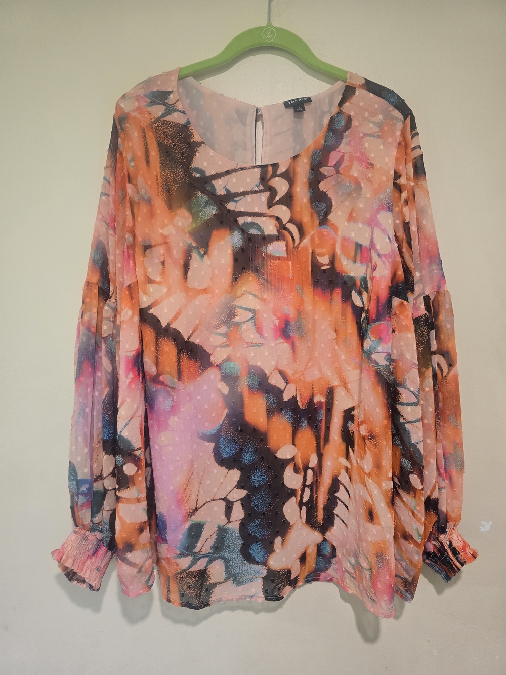 torrid Orange Pink Multi-Color Printed Long Sleeve Blouse